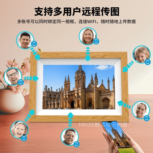 Huaqiangbei 32G hochauflösender digitaler Fotorahmen 10-Zoll-Smart-Touchscreen für elektronisches Heimfotoalbum, Mobiltelefon, kabelloses Push-Fotogeschenk, 10,1-Zoll-Holzfarbe, 32G + 128G-Karte