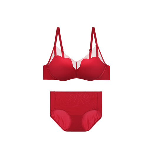 Embry Song Yi's same style rose comfort cup set, small breast push-up bra, no wire underwear for women New Year's gift, all the way flower set - red RED 70B