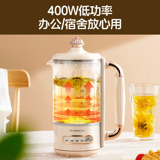 Chigo Health Pot Tea Maker Multifunctional Electric Kettle Office Household Glass Black Flower Tea Frying Chinese Medicinal Pot Constant Temperature Mini Small Health Kettle Filter Type 304 Stainless Steel-Smart Insulation 1L