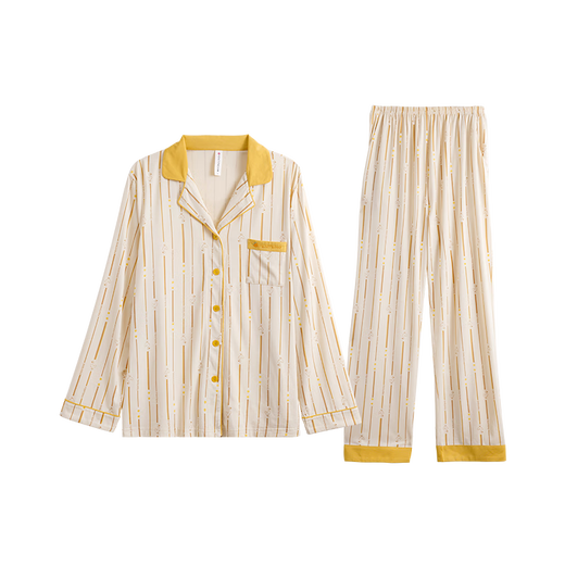 Fenton Couple Pajamas Fan Chengcheng's Same Style Star's Same Style Spring 5A Antibacterial Lapel Comfortable Style Homewear Cover Douhuang-Women's XL