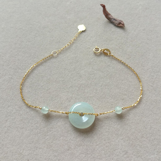 Caizhi 18k gold ice jade A goods safety buckle bracelet rose gold women's fine color gold beads hand ornaments gold inlaid jade gift simple gold beads style