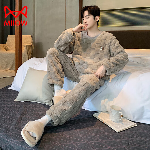 
Catman (MiiOW) coral velvet pajamas for men in autumn and winter plus velvet thickened winter teenager boys home clothing set 2025 new style warm velvet 12004 L (recommended 165-172 high, 100-130Jin [Jin equals 0.5 kg] heavy