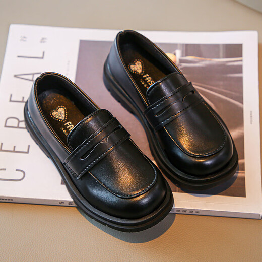 沐霓男童皮鞋学生软底儿童黑色演出鞋春秋小男孩花童英伦风西装礼服鞋 黑色 34码内长20.5cm