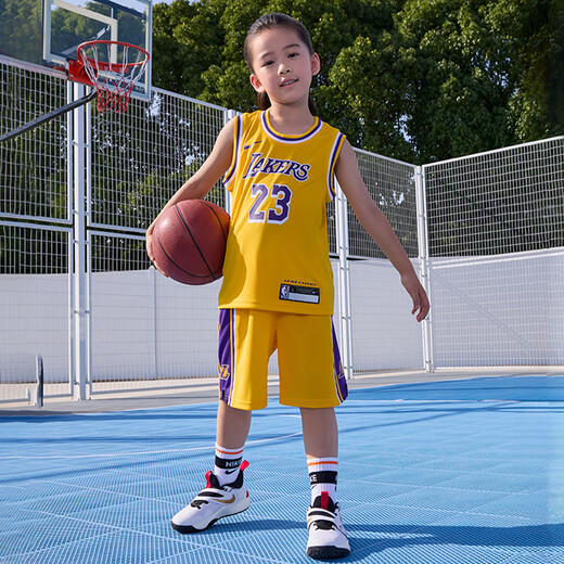 Nike (NIKE) official boys Los Angeles Lakers ICON NBA kids shorts summer sports pants HJ7716 728 Amarillo yellow 120 M