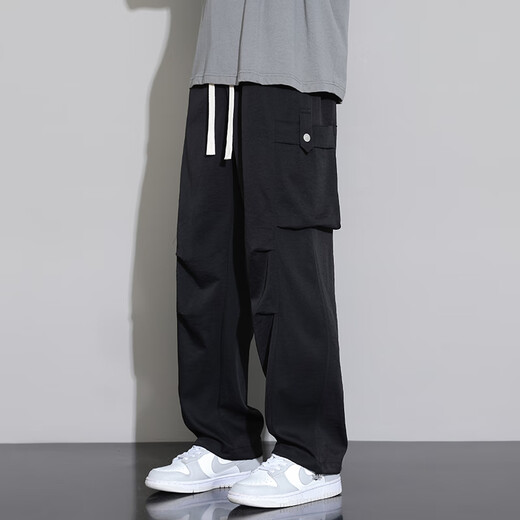 Dingfengbaoluo ice silk quick-drying casual pants for men's American workwear trendy versatile straight-leg high-length trousers K515 black XL