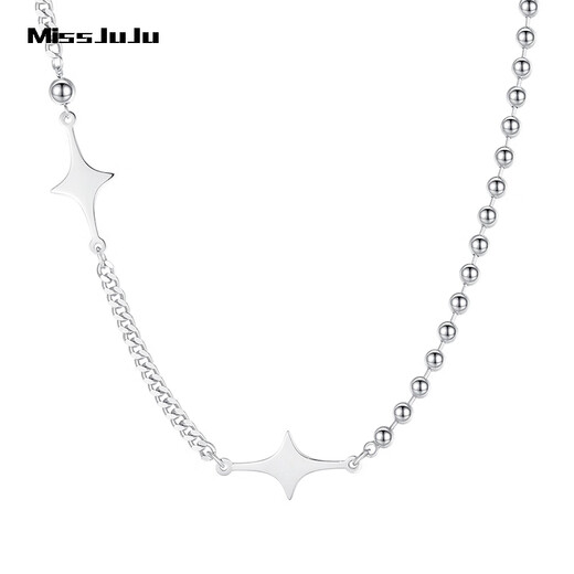 Miss JuJu new pt950 platinum necklace for women platinum bead star side chain AB chain design weight 10.5-10.7g length 42+3cm thick about 2.4mm