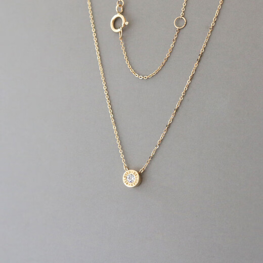 Oyin Korean pure 14K gold necklace for women mini beanie micro inlaid round diamond K gold clavicle chain necklace necklace full length 42cm