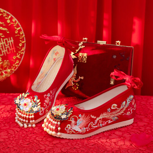 Tianyi Bride Xiuhe Wedding Zapatos Tassel Hanfu Zapatos de estilo antiguo Bordado zapatos de boda Red Red Retro de estilo chino con zapatos de boda Cheongsam Hanfu [Supreme Fengming Red Size 36]