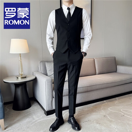 ROMON (ROMON) vest men's spring and autumn men's best man's clothing brothers' clothing men's formal suit four seasons slim vest trousers two-piece set Navy blue [single vest] 3XL (56)