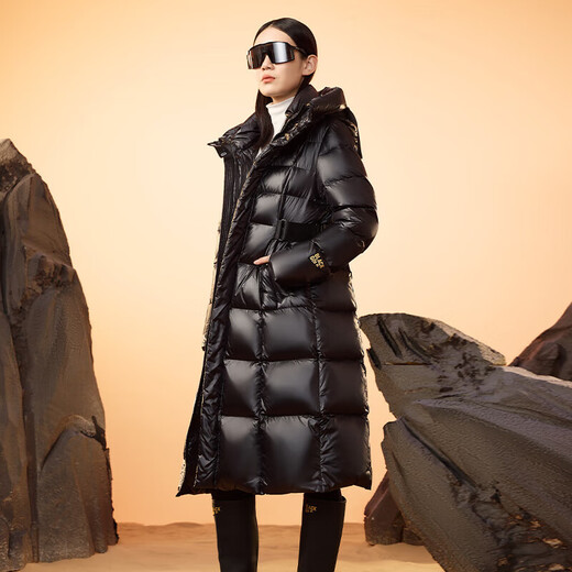 Govan Black Gold Goose Down Jacket Queen 2.0 Nine-lattice Long Women's Down Jacket Winter Waist Thick Jacket Black L