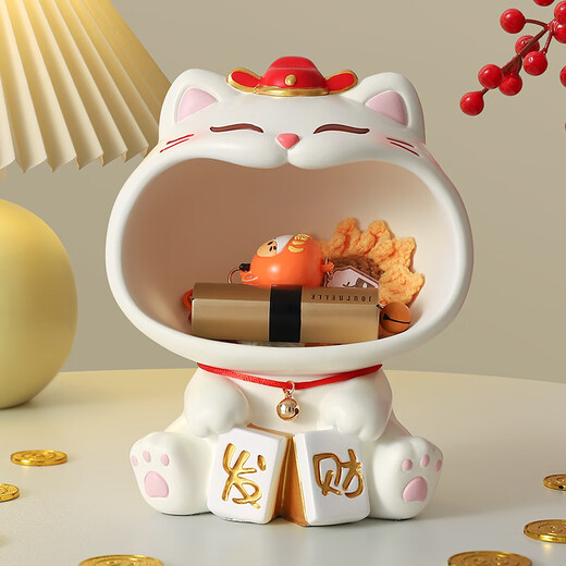 Qile Lucky Cat Housewarming Gift New Year Moving Porch Ornament Living Room Key Storage Rack New Home Gift Decoration Bell Cat + Storage Rack