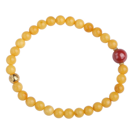 Potala Palace Beeswax Cinnabar Bracelet for Men and Women Amber Ball Beads Wenwan Bracelet Single Circle Snake Year High-end Beaded Birthday Gift Beeswax Cinnabar Bracelet