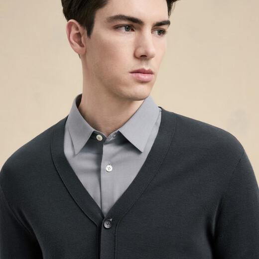 
EMZ Ordos Worted Wool Cardigan Men's Early Spring New Business Casual V-neck Cardigan Knitted Jacket Dark Gray L 175/92A