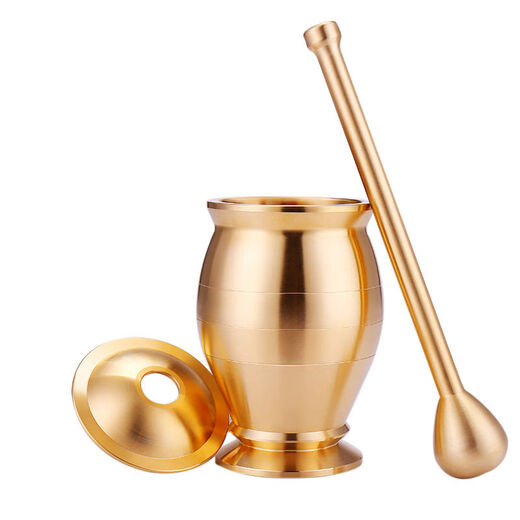 YH solid brass Chinese medicine pounding jar household old-fashioned copper mortar punch barrel brass cup mortar grinder garlic pounder thickened wall + anti-slip pad