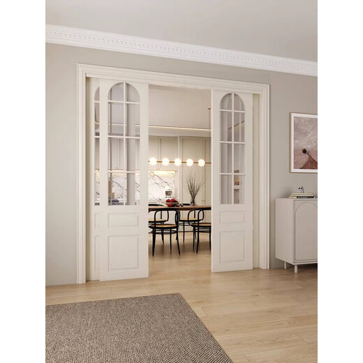 CLCEY法式推拉门折叠门实木内圆弧门定制室内奶油风格子门厨房门卧室门 色块