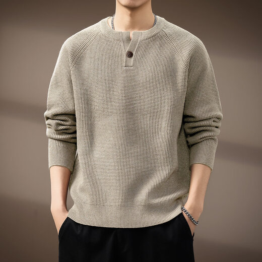 Gu Xiansen high-end American retro Henry collar men's sweater autumn and winter new trendy brand loose top casual sweater for men Coffee S 95-110Jin Jin is equal to 0.5 kg
