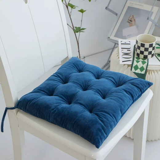 四季通用坐垫蒲团学生椅子软垫屁垫靠垫饼干形久坐减压屁股垫坐垫 双面-短毛绒蓝色3893 通用款40*40cm有绑带