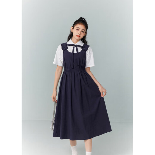 Zihan (ZIHAN) Zihan simple shirt dress suit women's summer new sweet shirt mid-length skirt two-piece set black navy XS