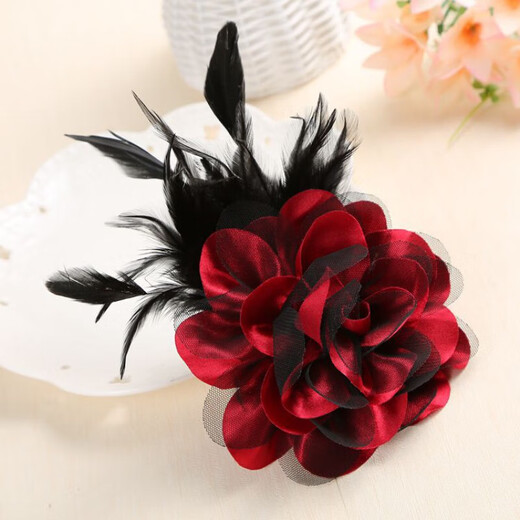 Angby bear professional feather corsage fabric brooch flower men's and women's corsage shoulder flower opening host performance accessories headdress champagne gold small version about 11CM