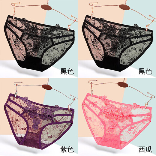 颜蓓薇透明蕾丝内裤女士性感夏季日系少女薄款透气迷人诱惑纯欲无痕三角 983白+西瓜+红+黑 M【建议体重80-110斤】