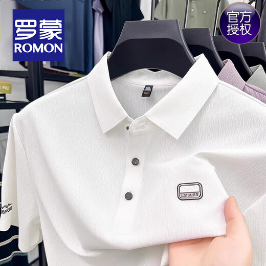 ROMON Camiseta de manga corta sin costuras de seda de hielo de alta gama para hombre 2025 Verano Nueva camisa de solapa tipo polo informal para papás de mediana edad Verde claro Tamaño 2XL recomendado 150-170 Jin Jin equivale a 0,5 kg
