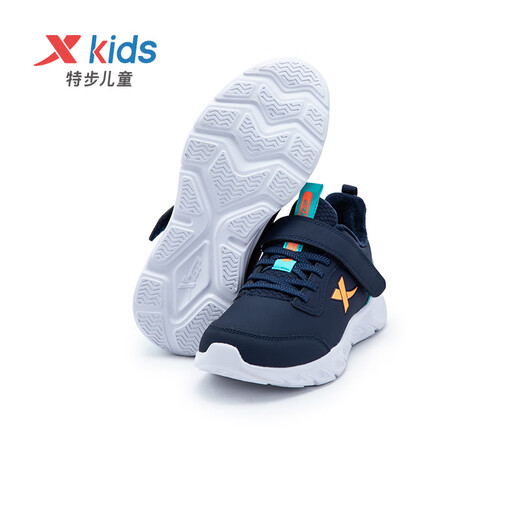 XTEP children's shoes for boys and girls, middle and large children's outdoor Velcro strap cotton shoes, dark blue/bay blue, size 37