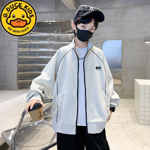G.DUCKKIDS Boys Spring Style Lazy Jacket 2025 New Medium and Large Boys Children's Sports Sweatshirt Jacket Street Beige 150 cm