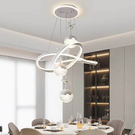 Dunjia restaurant chandelier 2025 new modern simple light luxury crystal lamp high-end bedroom chandelier Guangdong Zhongshan lamp 2099 white/A crystal cylindrical lampshade three-color dimming (no remote wall switch control)