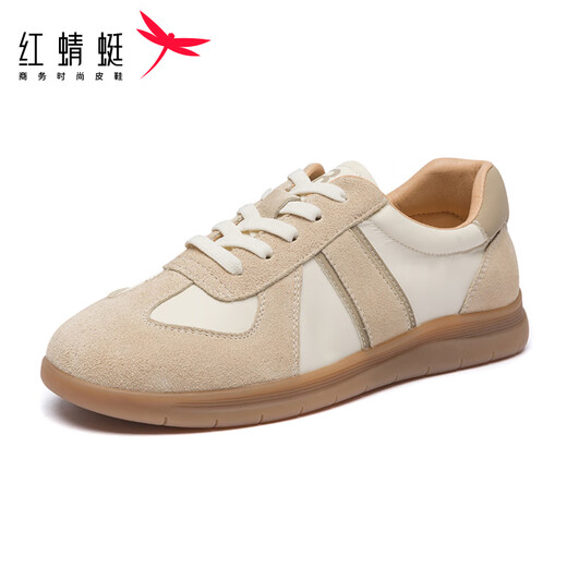 红蜻蜓女士休闲鞋春季新款时尚平底休闲板鞋百搭德训鞋女WCB14225 米/卡其色 38