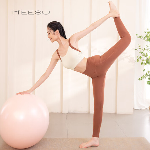 Meesu Yoga Bra One-Cup Medium and High-Intensity Pilates Set Beautiful Back Shockproof Women's Summer Sports High-Waist Yoga Pants Gravel Gray One-Cup Bra Pad S