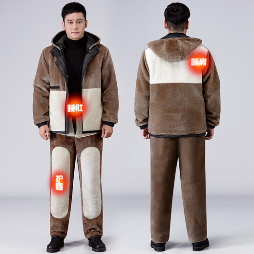 励阳冬季皮衣皮裤套装男加绒加厚保暖防寒防风骑行外卖中老年劳保工装 最新迷彩护肩护肚套装 (皮衣+裤子) 2XL (120斤-130斤）