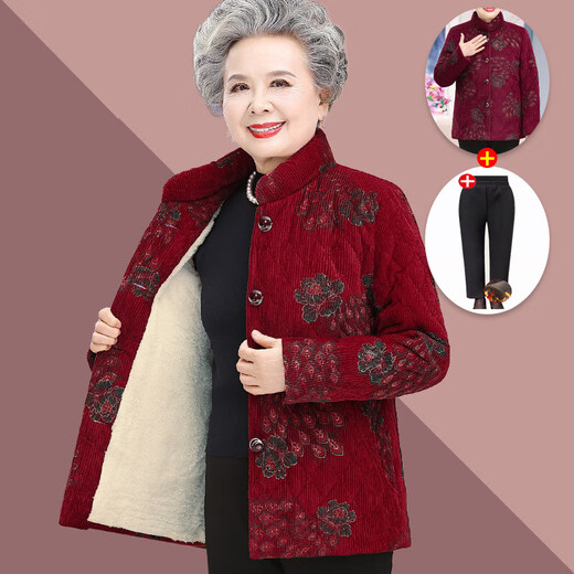 恰凡（QIAFAN）老奶奶冬装棉衣服60岁中老年女装加绒加厚棉袄70妈妈外套老式女装 F9275DS1Z 紫色+裤 加绒 3XL 【建议123-135斤】