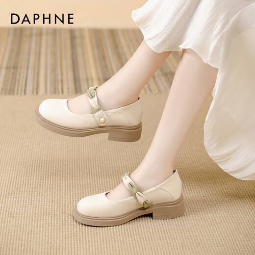 Daphne French Mary Jane Women's Shoes 2025 New Summer Light Mouth Single Smase Wind Wind Wind Slow Sole Tacones Tacones altos zapatos de cuero Color de albarico