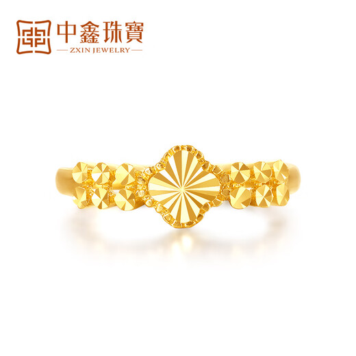 Zhongxin Jewelry Lucky Four-leaf Clover Car Flower Gold Ring Adjustable Pure Gold 999 Tail Ring Birthday Gift to Girlfriend Gold Jewelry Festival 3.2g
