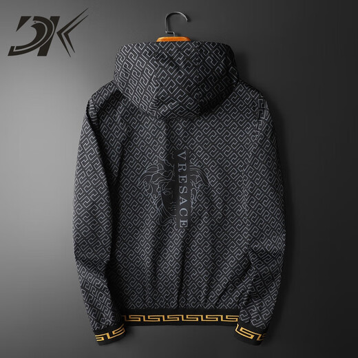 DK brand jacket men's jacket spring and autumn new trendy brand printed casual sports baseball uniform jacket hooded 2195-1 XL