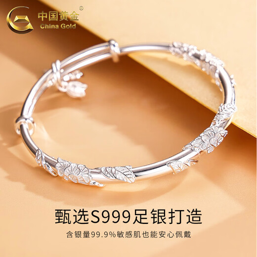 中国黄金（CHINA GOLD）蝶恋花银手镯女款足银繁花蝴蝶推拉镯子情人节七夕生日礼物女生 京速达*蝶恋花手镯【22g±1g】