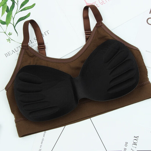 Mom's sports bra for middle-aged and elderly women without rims, vest-style push-up large size thin bra tube top summer side breast anti-sagging sleep full cup middle-aged women and the elderly universal dark coffee one size fits all (suitable for 80-140 Jin Jin equals 0.5 kg)