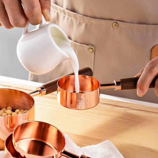 Pudding wooden handle stainless steel coffee measuring spoon 5/15ml baking measuring spoon set milk powder spoon seasoning scale measuring cup household 5ml-measuring spoon-gold