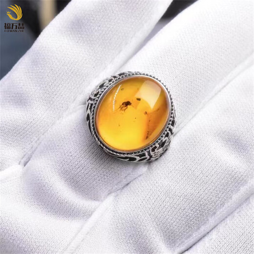 Fuwanzhe Insect Amber Ring Natural Insect Amber Beeswax Ring Men's Insect Ring Fly Small Circle Mouth