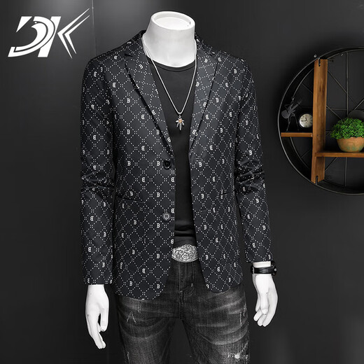 DK Brand Men's Clothing Free Casual Casual's Men's Spring and Automne Mabe imprimé Slim Fit et Suit formel Formel Suit Business Suit Business Black XL Prid.