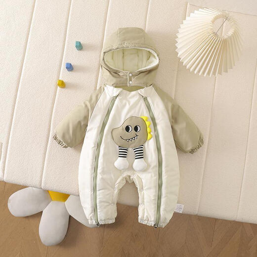 G.duck Little Yellow Duck Baby Clothes Jacket Baby Thickened Autumn and Winter One-piece Jacket Plush Warm Outdoor Romper Suit Double zipper dinosaur thickened quilted outdoor clothing 80cm 80 yards (6-9 months 20Jin Jin is equal to 0.5 kg)