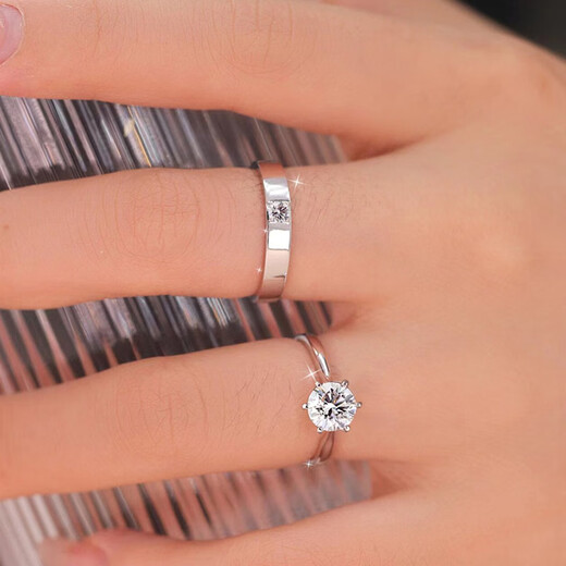 Shusu Wedding Ring Simulation Diamond Ring Wedding Props Wedding fake diamond ring opening adjustable proposal ceremony Simulation Diamond Ring Male + Female + Matching Ring Box