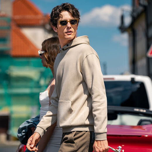 Mr. Bu Mr. Bu hooded pullover sweatshirt for men with four-button design kangaroo pocket top KT15753 off size clearance Haibeixing L (175)