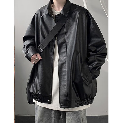 
Digada black pu leather jacket men's autumn and winter American retro pussy motorcycle style leather jacket men's trendy brand versatile top WJS-W9274 brown L