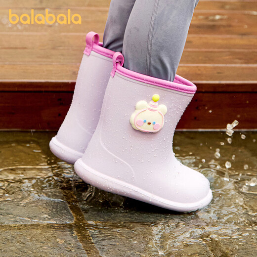 Balabala children's rain boots 2024 new baby boy rubber overshoes soft sole non-slip outer waterproof shoes for boys and girls rain boots for children purple inner length 16cm (160) suitable for foot length 15cm