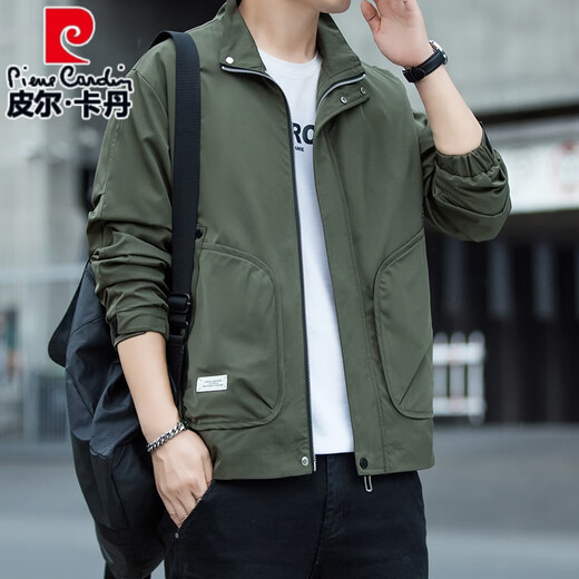 皮尔卡丹（pierre cardin）春秋款男加厚翻领夹克新款男装加肥加大上衣工装休闲立领潮流外套 卡其色 719春秋款 XL 115-135斤左右