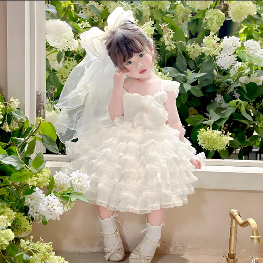 Fan Shengyu Children's Veil Girl Princess Dress Bow Tiara Birthday Hairpin Baby Flower Girl Hair Accessory Girl Hairpin Wedding Dress Bow Veil-50cm