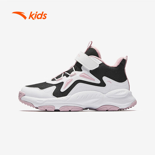 ANTA Children's Sports Shoes Girls' Shoes 2024 Autumn Warm Big Girls Knob Buckle Velvet Thick Sole Anti-Ski Boots Ridge Black/White/Gray Purple 6932-7 33 Size