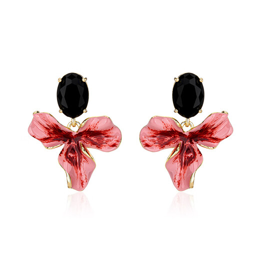 Qlady iris flower earrings female temperament high-end red earrings women 2025 new light luxury silver needle earrings birthday gift
