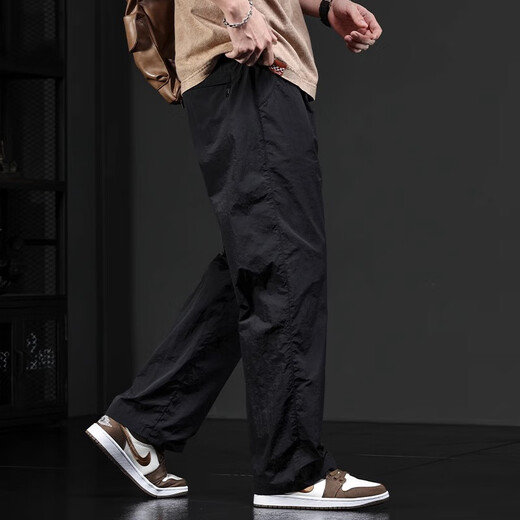 Chaotianshi summer high-end ice silk casual pants for men 2025 new thin loose sports straight-drying pants breathable men's style gray 2XL [160-180Jin [Jin equals 0.5 kg]]
